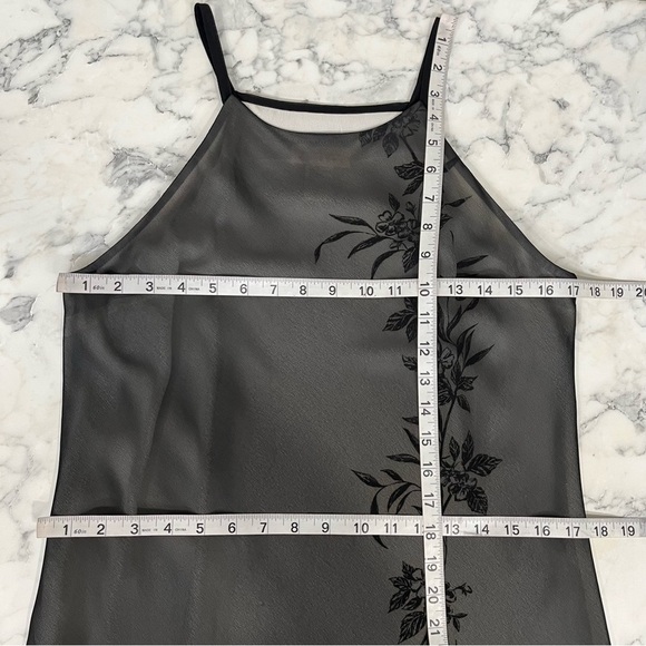 Vintage Y2K Express Sheer Mesh Overlay Black White Floral Maxi Dress Bias Cut - Picture 9 of 10